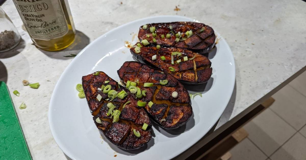 Misoglazed Roast Aubergine Recipe by Matthew J Williams Cookpad