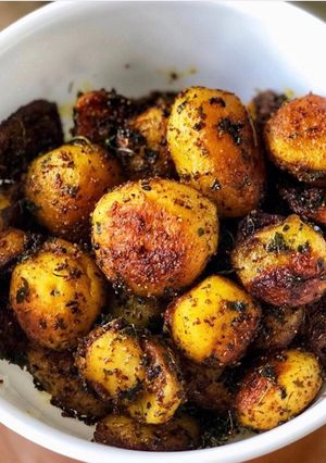 A picture of Bharwa aloo / Stuffed baby potatoes.