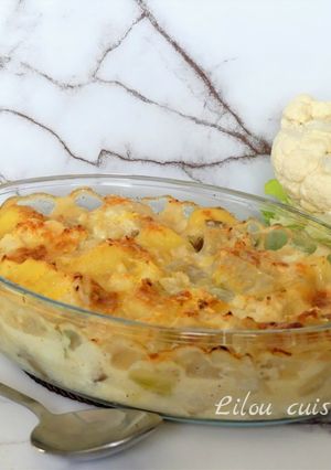 Une photo de Gratin de choux fleur / pommes de terre et blettes