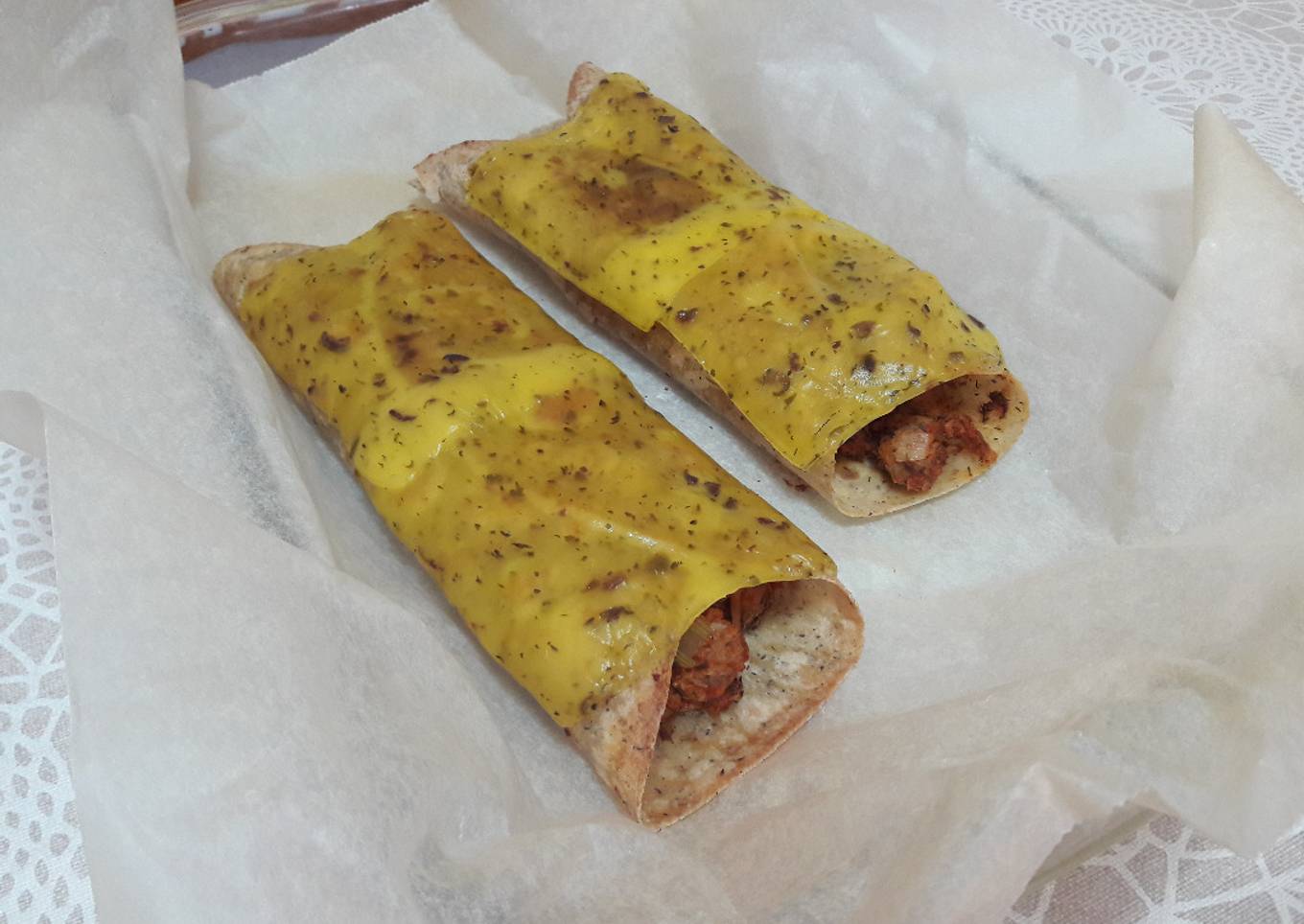 "Enchiladas" de cordero y queso sin gluten y veganas
<br /> 🌮