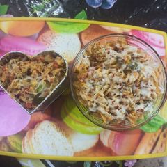 A picture of Mayonnaise baked and non baked pasta.