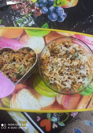 A picture of Mayonnaise baked and non baked pasta.