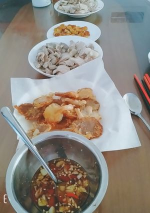 Hình của món Thịt luộc nấm bào ngư chiên bột.