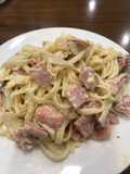 Spaghetti with Creamy Cheese and Ham Sauce