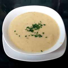 A picture of My Creamy Red Peppered Cauliflour? Leek & Potato Soup.