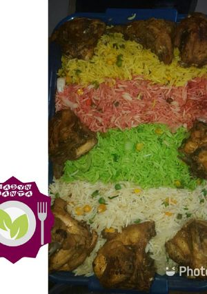 A picture of White,green,pink,yellow rice.