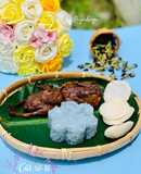 Xôi đậu biếc- chim cút roti