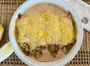Une photo de Endives au Jambon, béchamel au lait d’amande et zestes de citron
