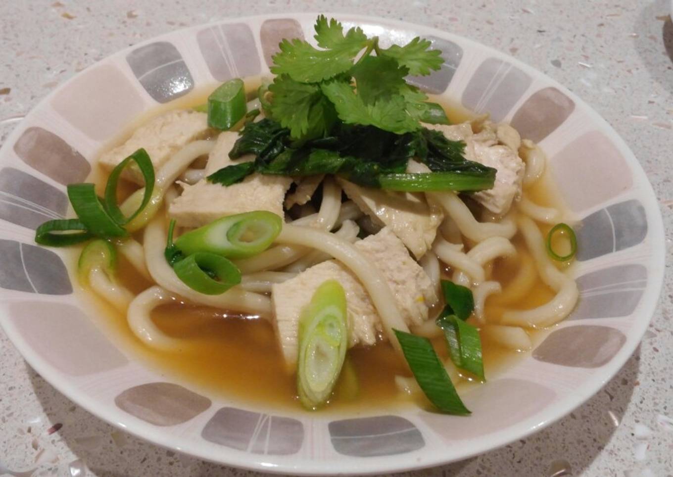 Sopa de pollo y tallarines udon