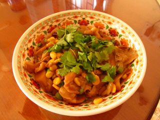Oyster Mushrooms with peas and corn
