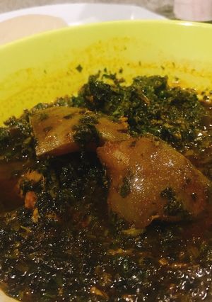 A picture of Afang vegetable soup.