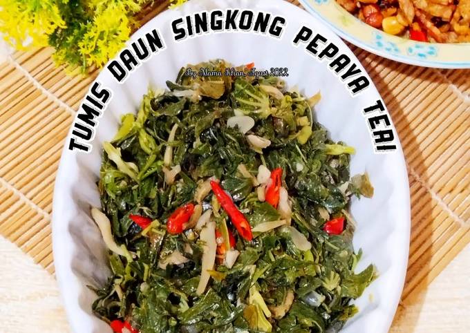 Resep Tumis Daun Singkong Pepaya Teri Oleh Lanjarsih Mama Fifian