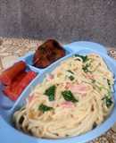 MPASI 2+ Creamy Spinach Pasta | Spaghetti Alfredo