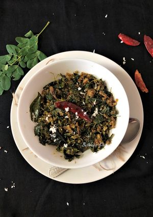 A picture of Murungai Keerai Thoran (Drumstick / Moringa Leaves Stir Fry - Kerala style).