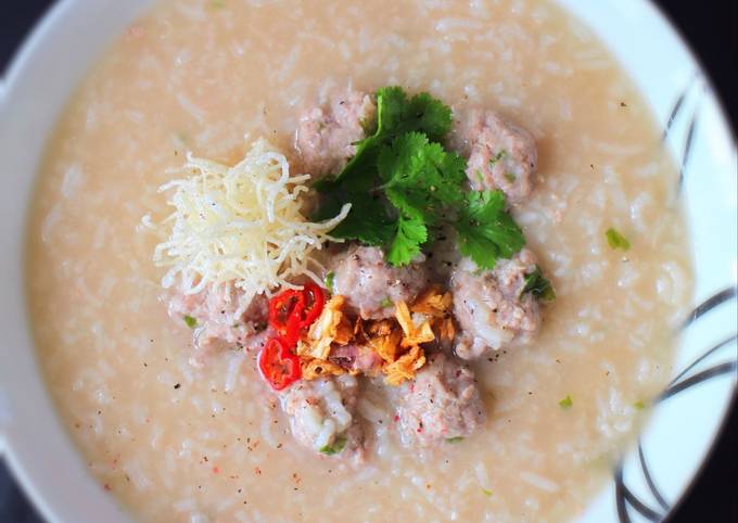 Rice congee with mince turkey balls #chinesecooking