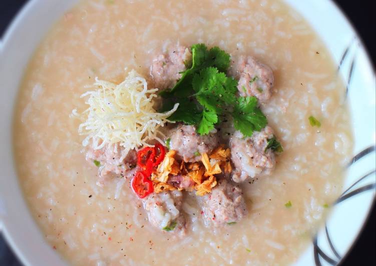 Rice congee with mince turkey balls #chinesecooking