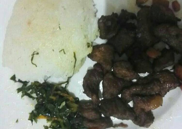 Ugali with deep fry beef