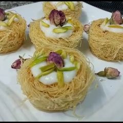 A picture of Vermicelli Nest kunafa||Arabic dessert||kunafa filled with cream.