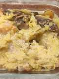 Zapallo spaghetti, con champiñón y crema