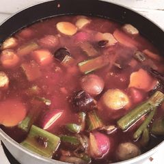 Beef vegetable stew with Korean chili oil twist A picture of Beef vegetable stew with Korean chili oil twist.