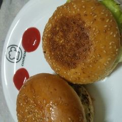 A picture of Homemade brgr with vegetable kabab.