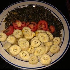 A picture of Boiled plantain with vegetables.