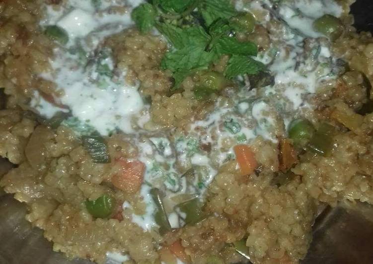 Recipe of Super Quick Homemade Dalia upma with mint raita