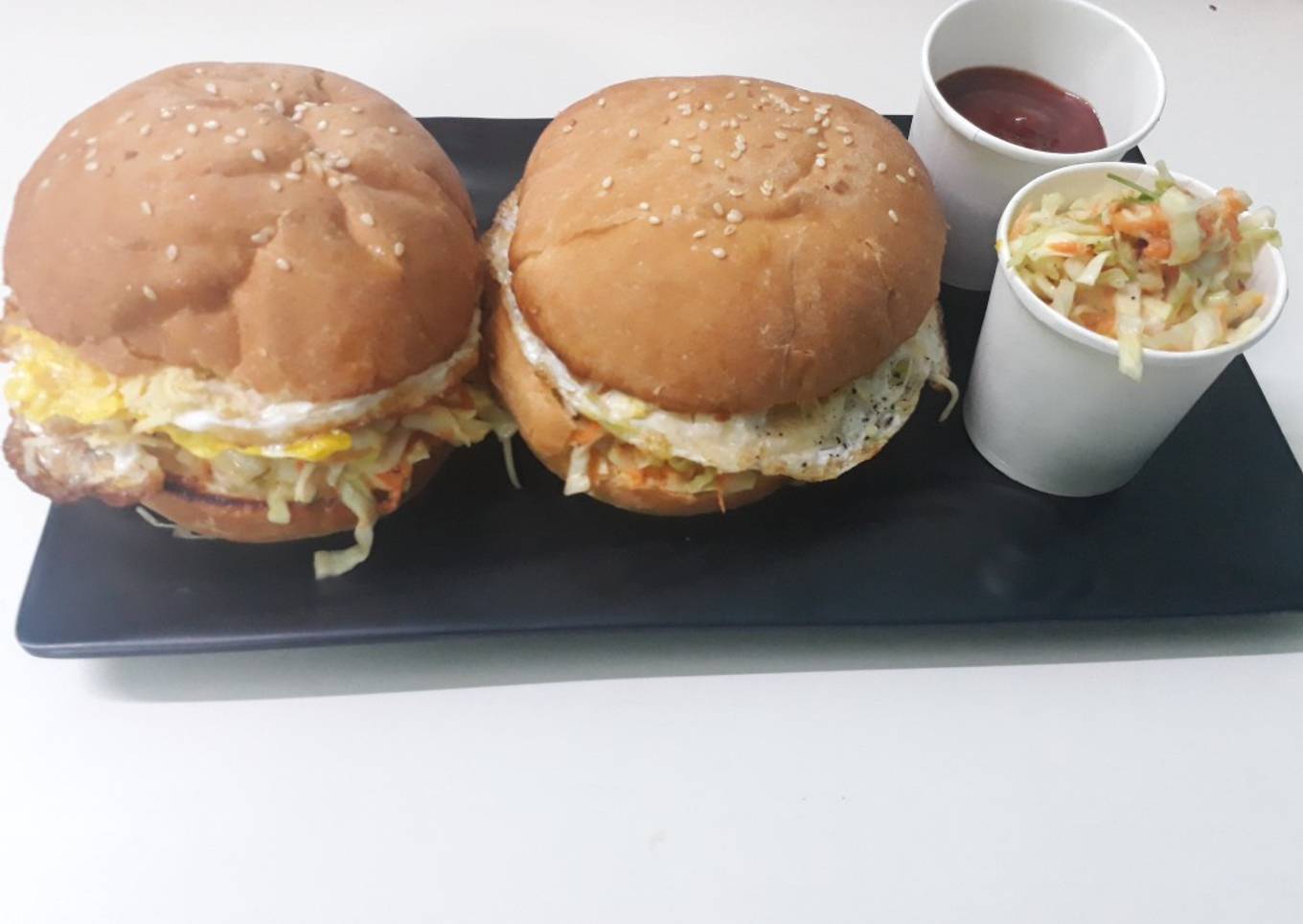 Coleslaw and egg burger