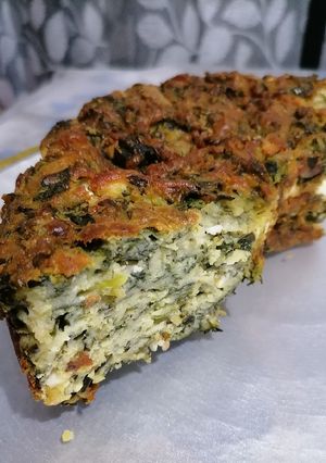 A picture of Savory Cake with Spinach and Feta.