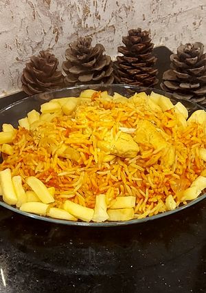 عکسی از دستور پلو گوجه‌فرنگی (کته گوجه‌فرنگی بصورت آبکش)