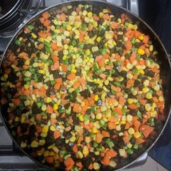 A picture of Stir fry veggies and liver.