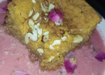 How to Recipe Tasty Mawa cake in rose flavoured rabri