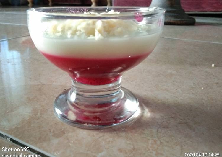 Langkah Mudah untuk Memasak Puding buah naga vla pandan yang Enak