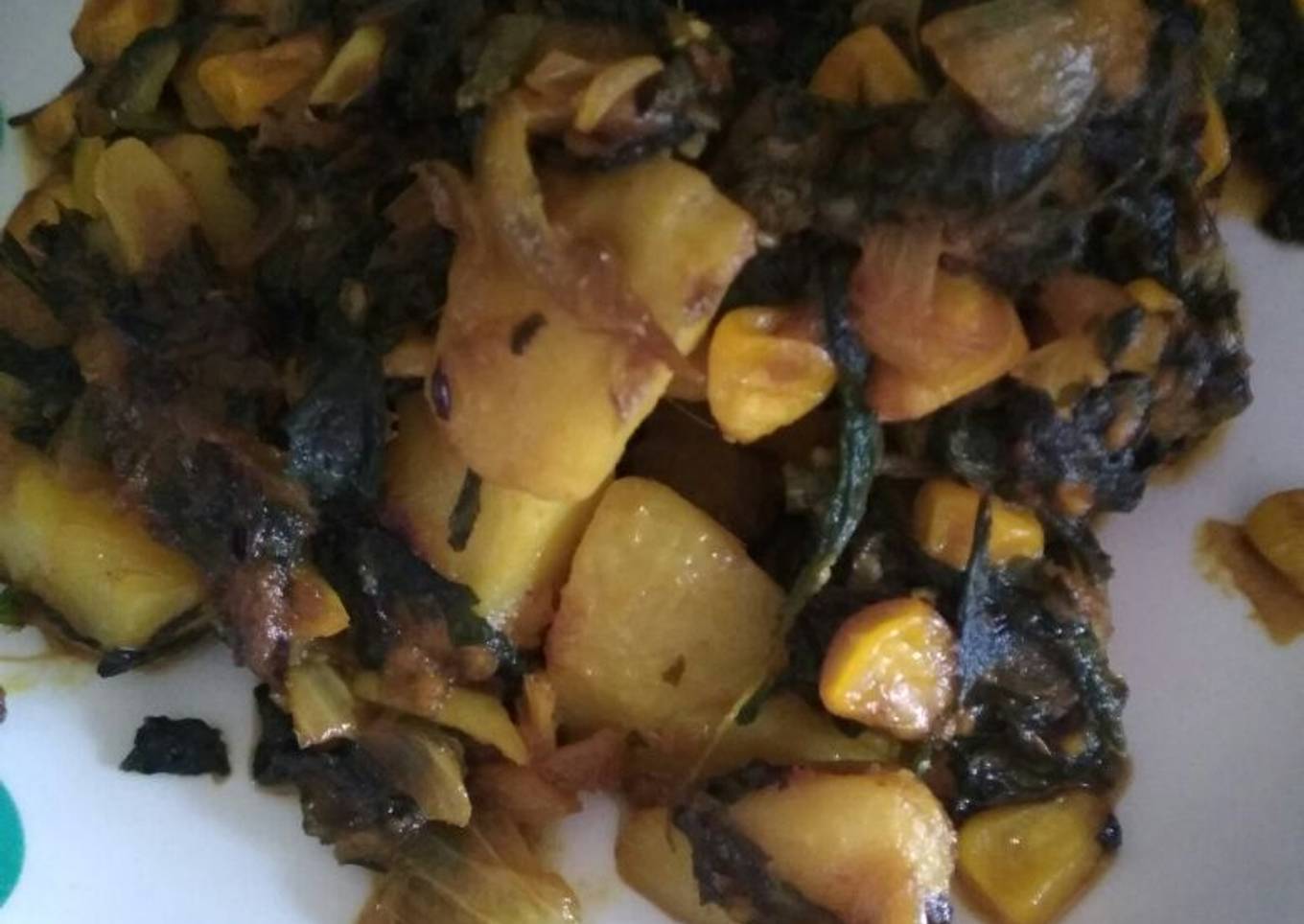 Spinach potato corn stir fry