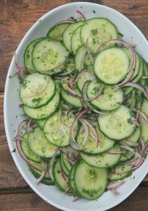 A picture of Cucumber, Cilantro, and Red Onion Side Dish.