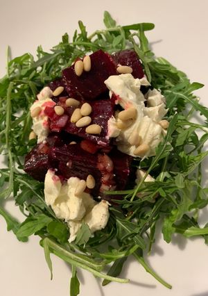A picture of Beet, Arugula, and Goat Cheese Salad.