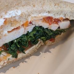 A picture of Cream Cheese and Turkey Sandwich with Red Pepper Jelly.