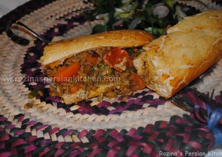 Persian pan fired kebab with aubergine sauce کباب تابه ای با سس بادمجان