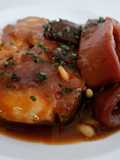 Merluza y calamares en salsa de ceps