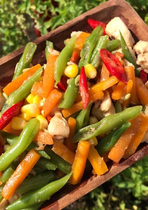 Foto resep Tumis buncis,wortel,jagung,ayam (menu diet sehat)