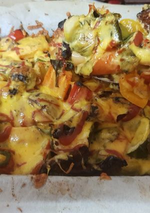 A picture of My Roast Veggie cheesey bake. 💚.