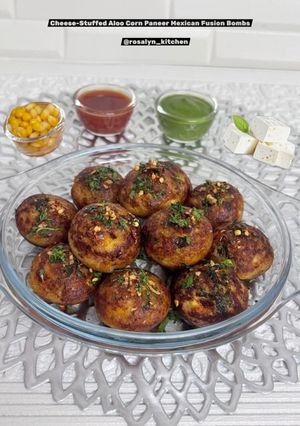 A picture of Crispy Cheese-Stuffed Aloo Corn Paneer Mexican Fusion Bombs 🧀🥔🌽 | Street-Style Fusion Snack.