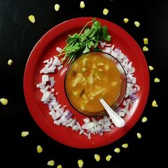 A picture of Mix veg Tomato corn soup.