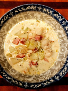 A picture of Smokey Kielbasa and Cod Cheek Chowder.