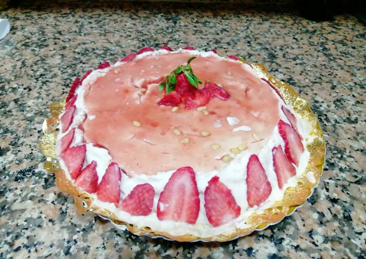 Tarta de queso sin horno, con interior de Gelatina de frambuesa