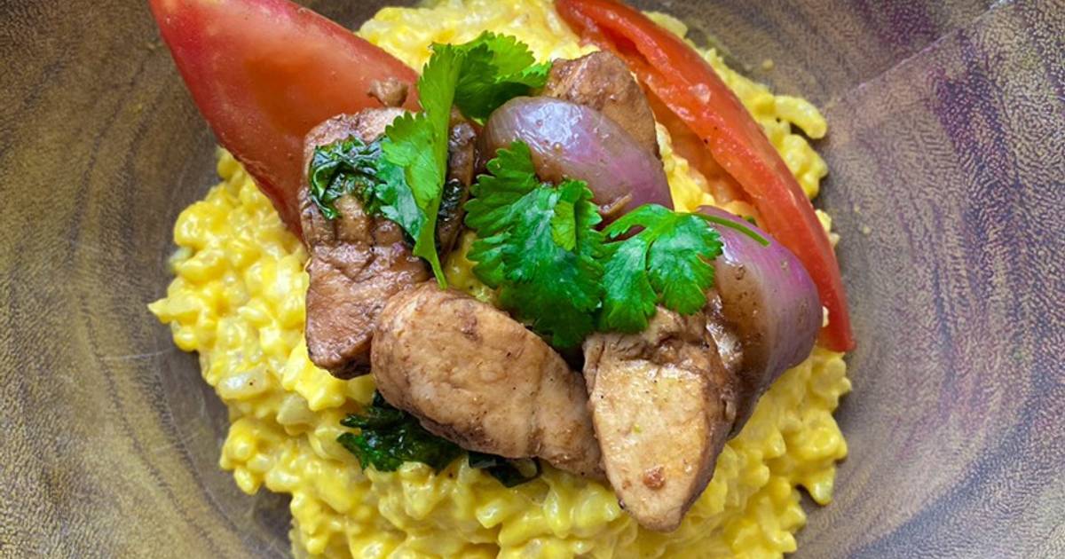 Risotto de huancaína con pollo saltado Receta de Diego Cookpad