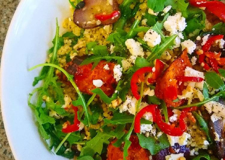 Bulgur Wheat with Mint, Feta and Veggie 'Chorizo' Sausages