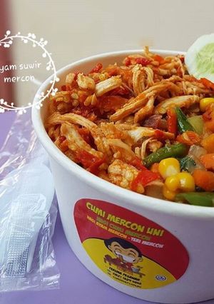 Foto resep Ayam suwir mercon(rice bowl)