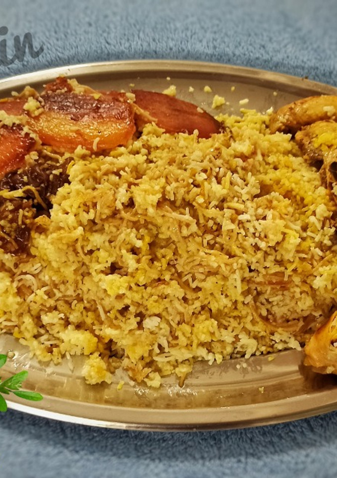 عکسی از دستور ته چین رشته پلو با مرغ