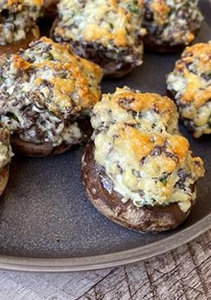 A picture of Wagyu Beef Italian Sausage Stuffed Mushrooms.